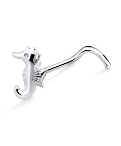 Seahorse Shaped Silver Curved Nose Stud NSKB-855